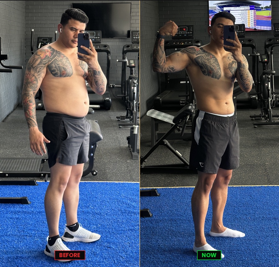 Bibek, before and after, 10kg down over 12 weeks