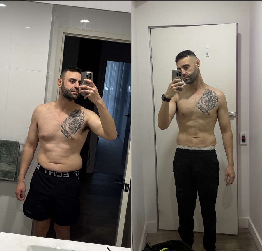 Jonathan, before and after, 15kg down over 8 months