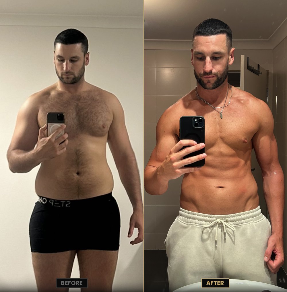 Kurtis, before and after, 25kg down over 4 months