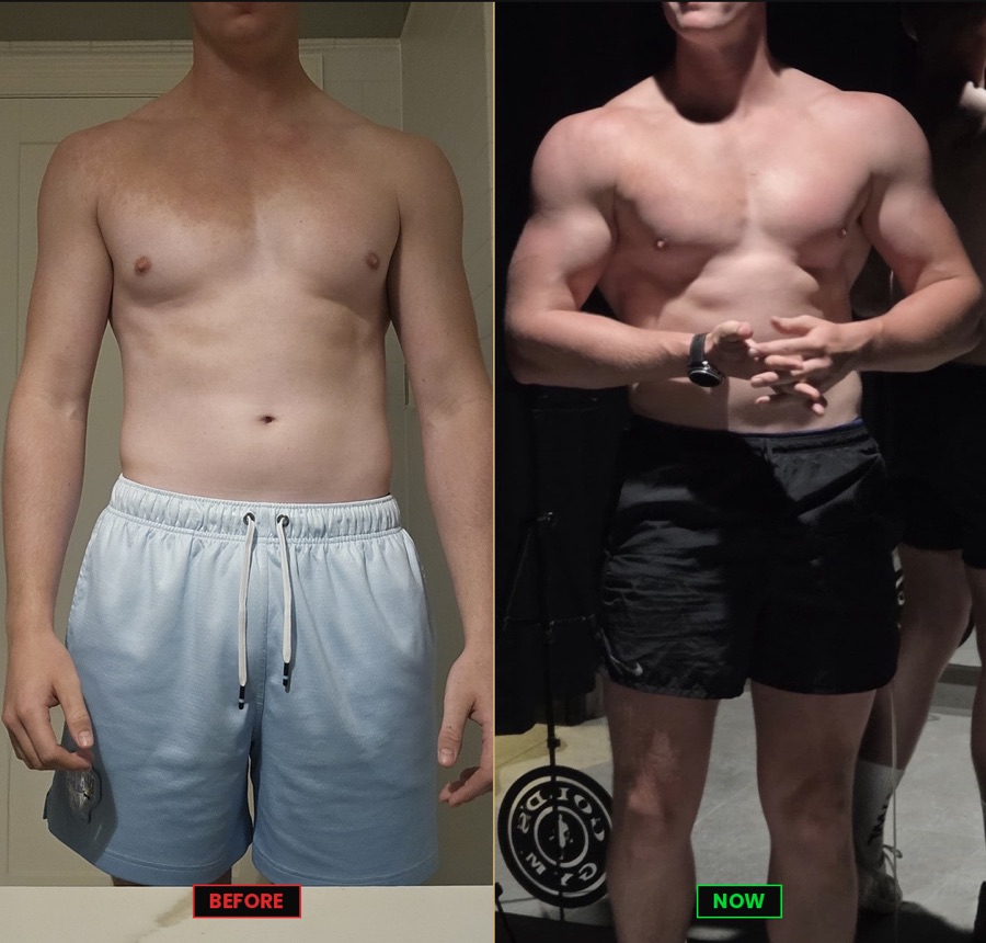 Wyatt, before and after, 15kg gained over 12 months